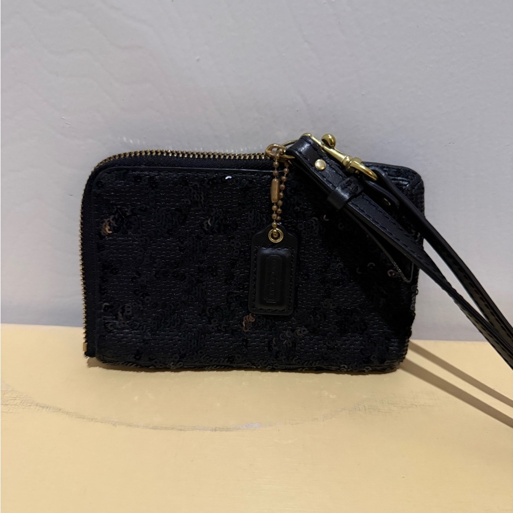 Coach Black Sequin Wristlet New